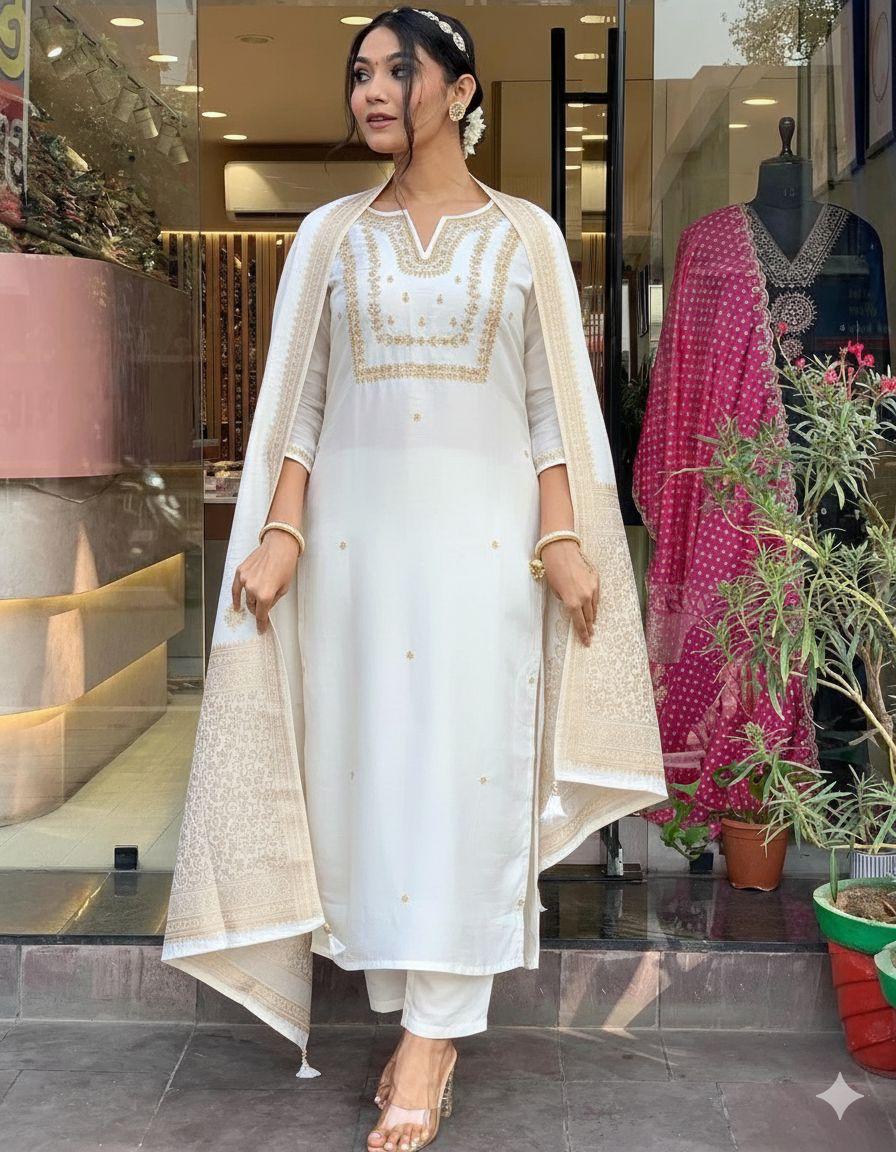 COTTON SILK GOLD EMBROIDERY WORK SUIR SET