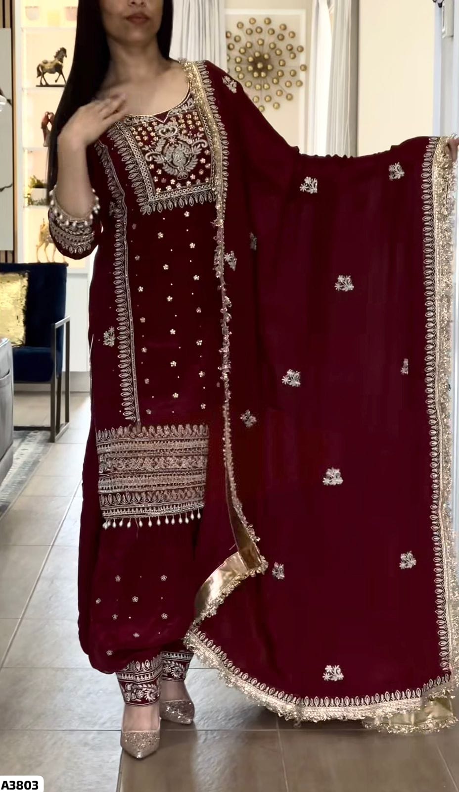 Red Punjabi Suit with Farshi Salwar