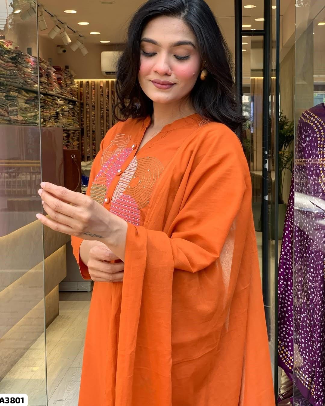 Orange Cotton Suit Set