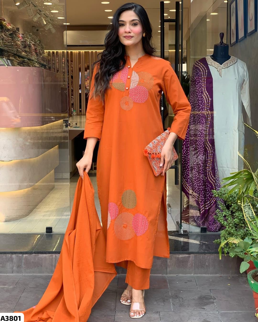Orange Cotton Suit Set