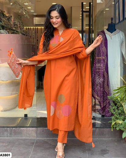 Orange Cotton Suit Set