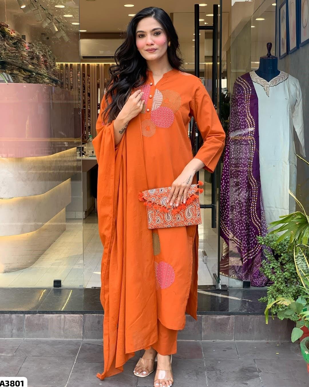 Orange Cotton Suit Set