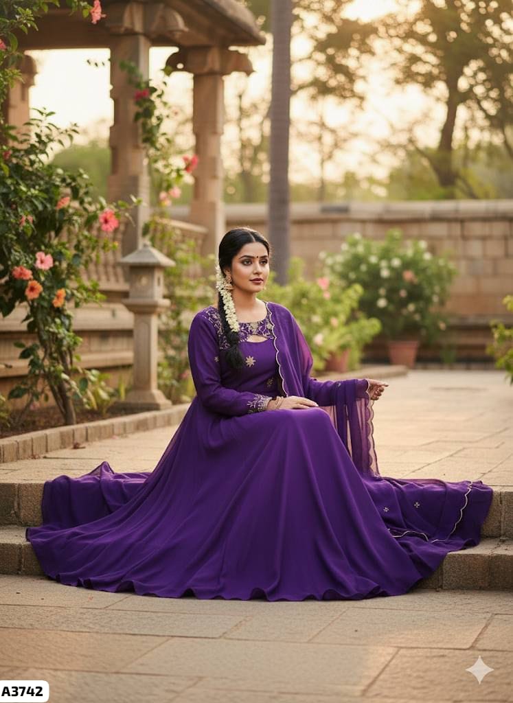 Georgette glimmer gown with monochrome dupatta