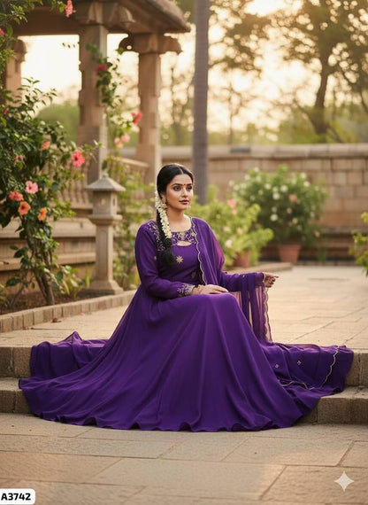 Georgette glimmer gown with monochrome dupatta