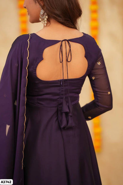 Georgette glimmer gown with monochrome dupatta