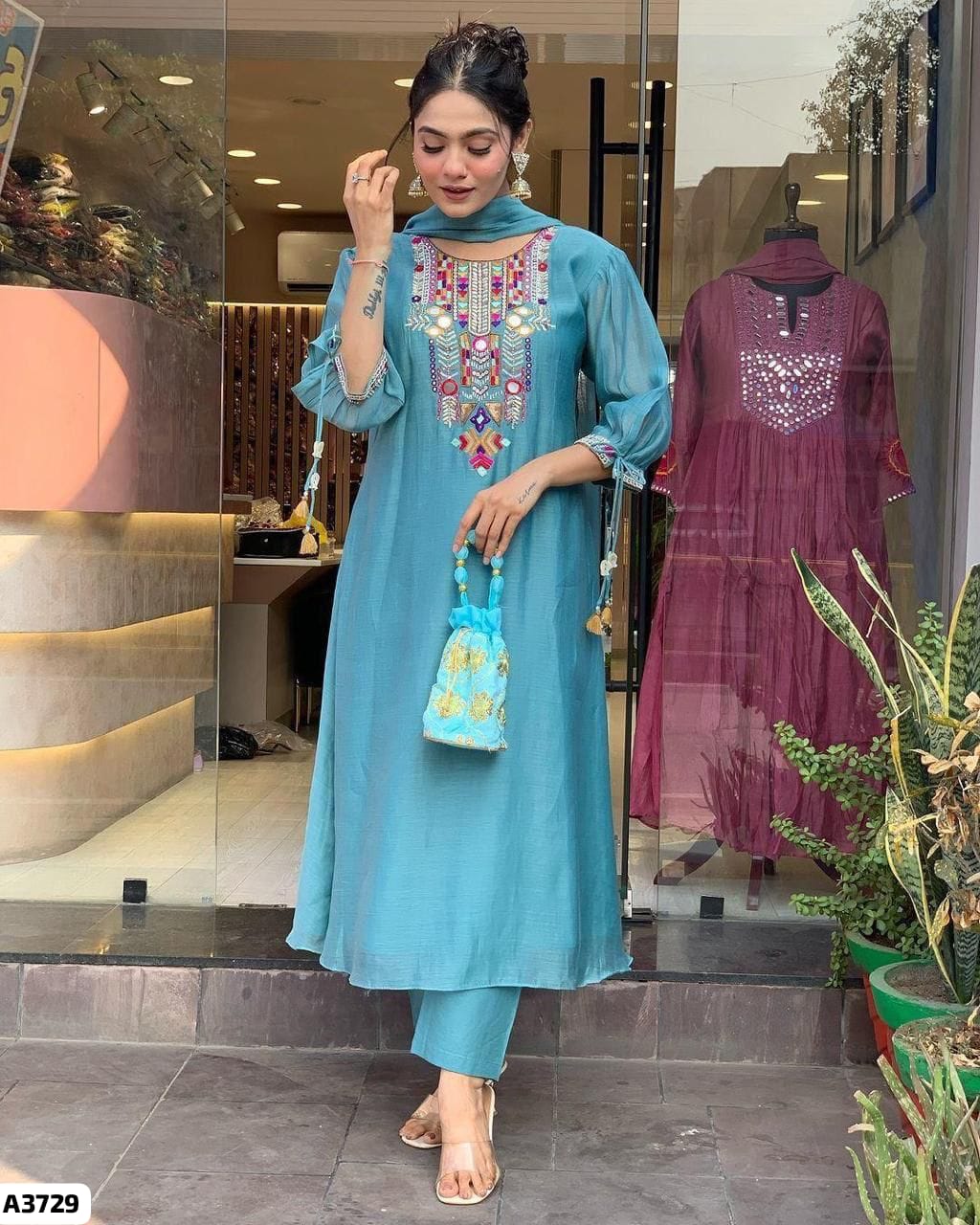 Embroidered Silk Kurta Pant Set