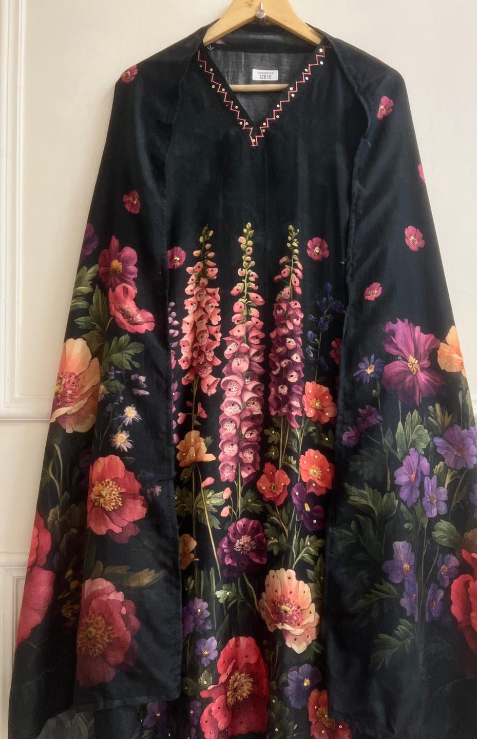 Black Muslin Semi Stitched Suit Set