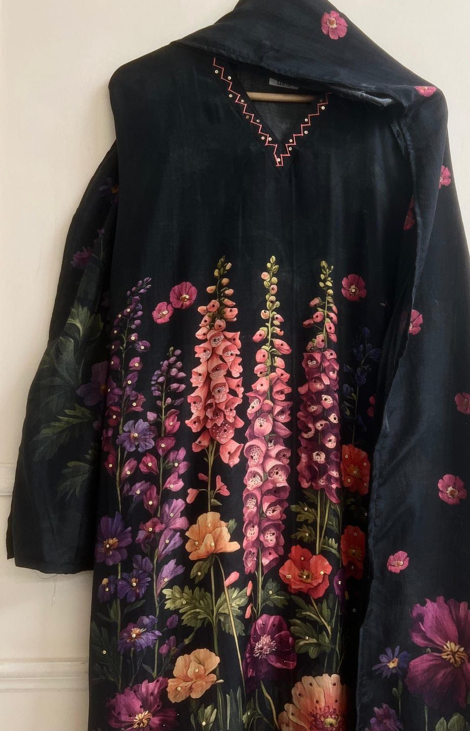 Black Muslin Semi Stitched Suit Set