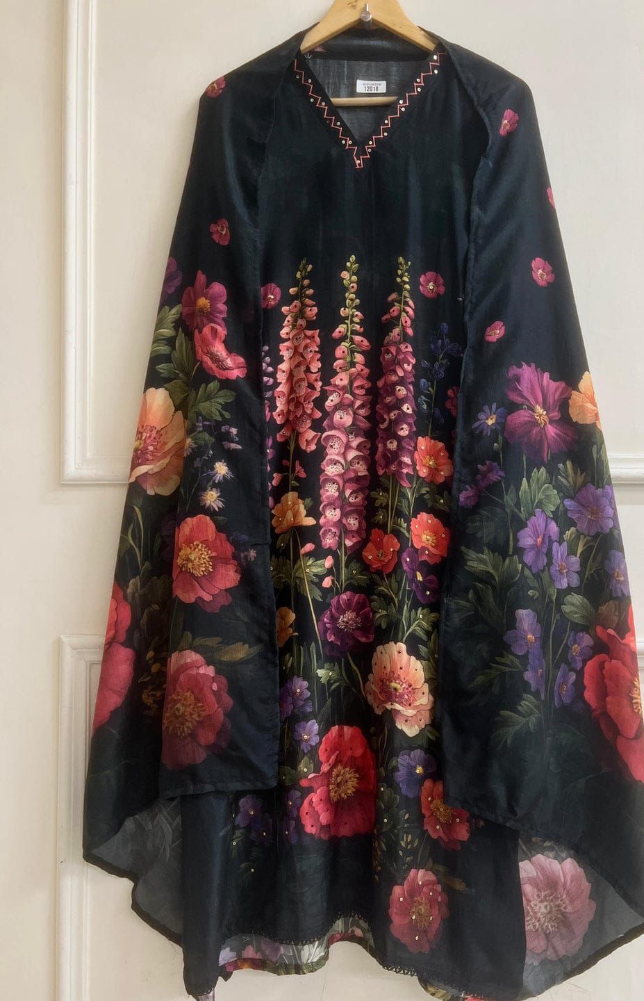 Black Muslin Semi Stitched Suit Set