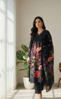 Black Muslin Semi Stitched Suit Set
