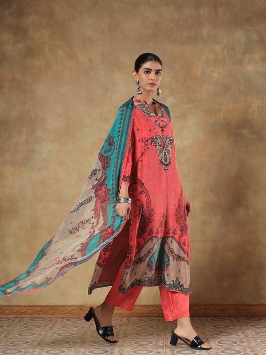 Pure Crepe Orange Suit Set