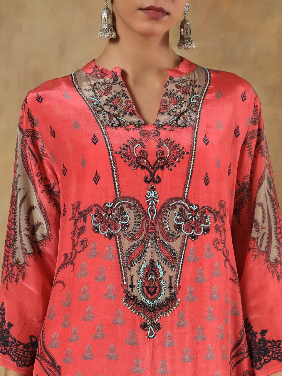 Pure Crepe Orange Suit Set