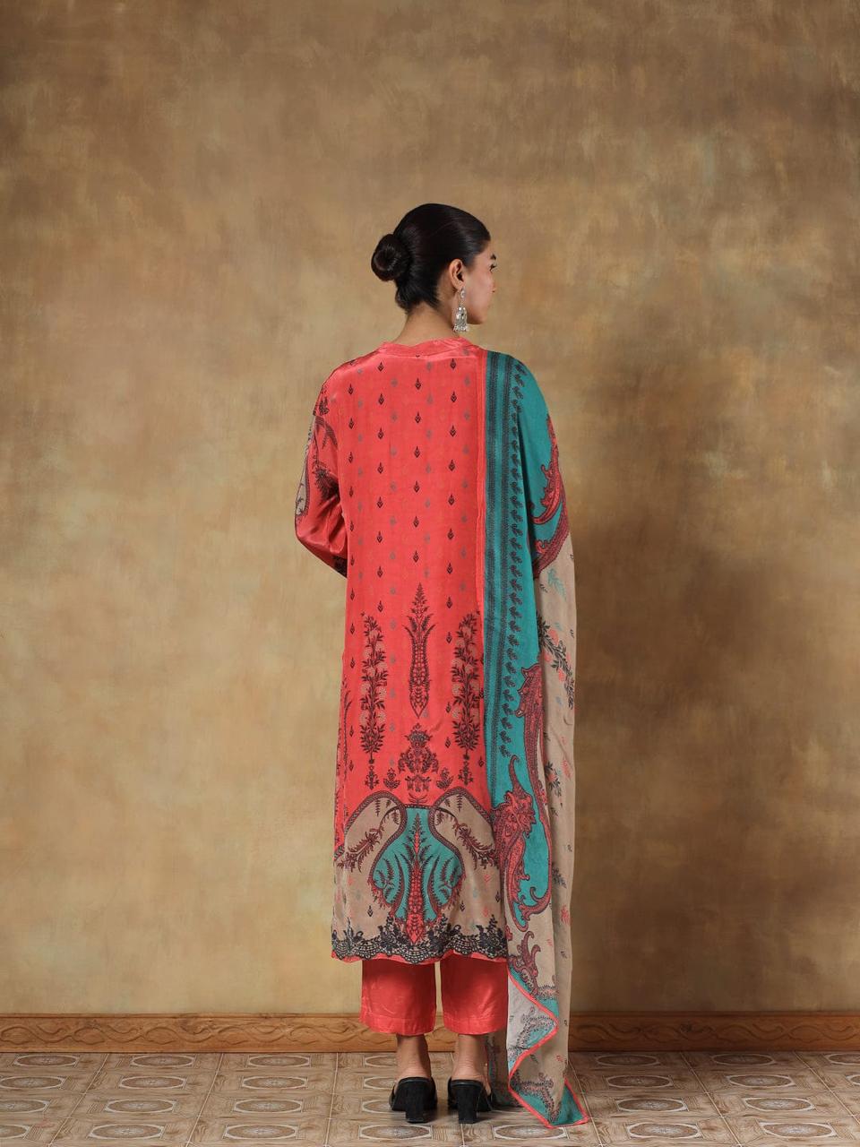 Pure Crepe Orange Suit Set