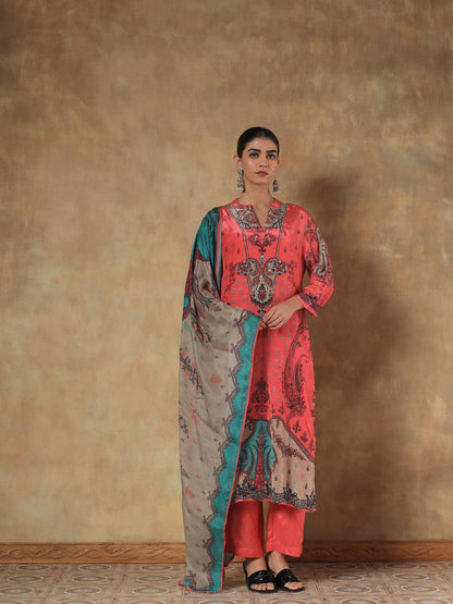 Pure Crepe Orange Suit Set