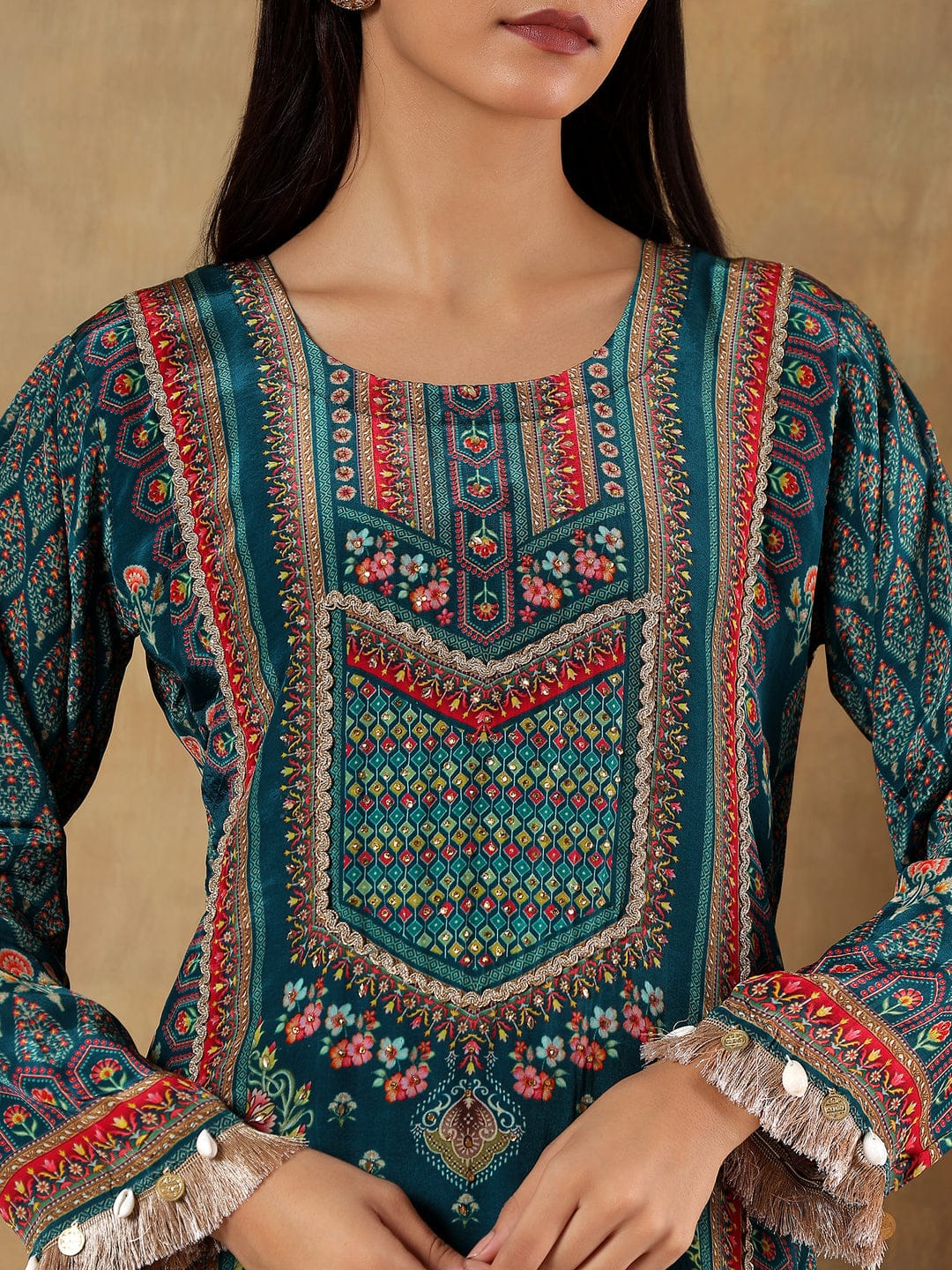 Amaira Teal Natural Crepe Printed 3-Piece Set
