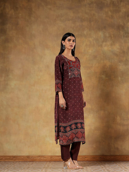 Deep wine-toned Russian silk set