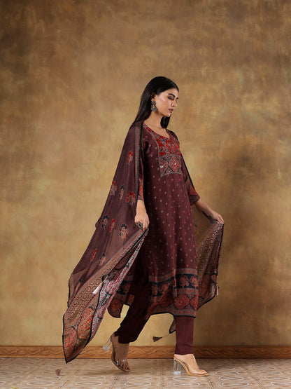 Deep wine-toned Russian silk set