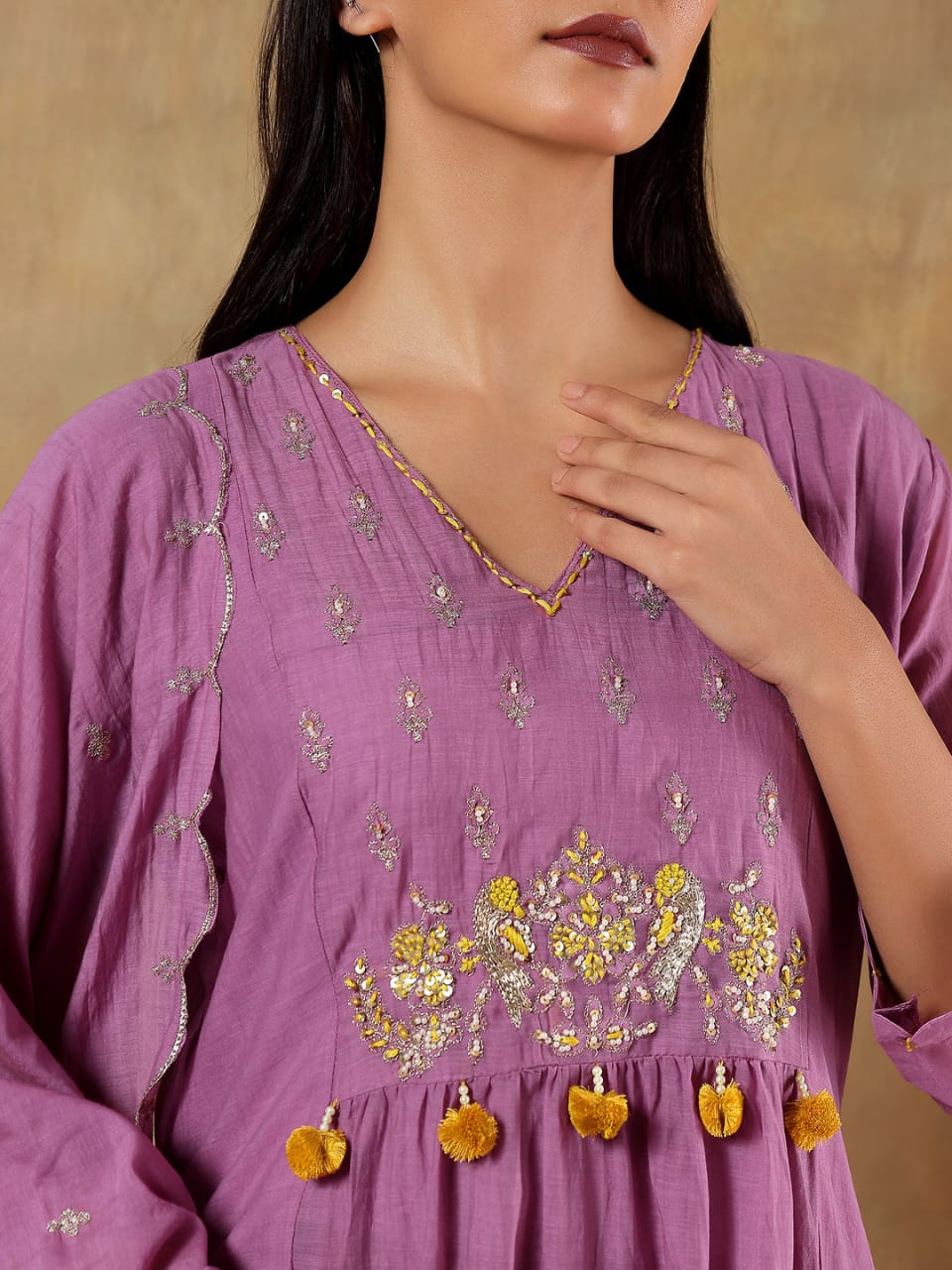 Suhaira Mul Cotton Chanderi Hand-Embroidered 3-Piece Set