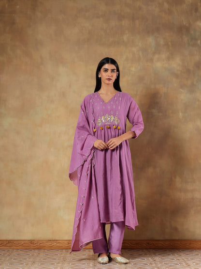 Suhaira Mul Cotton Chanderi Hand-Embroidered 3-Piece Set