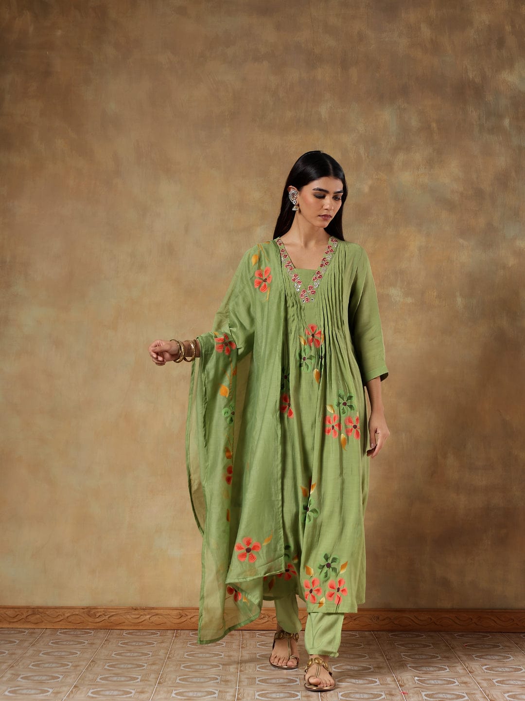 Vanya Mul Chanderi Hand-Embroidered 3-Piece Set