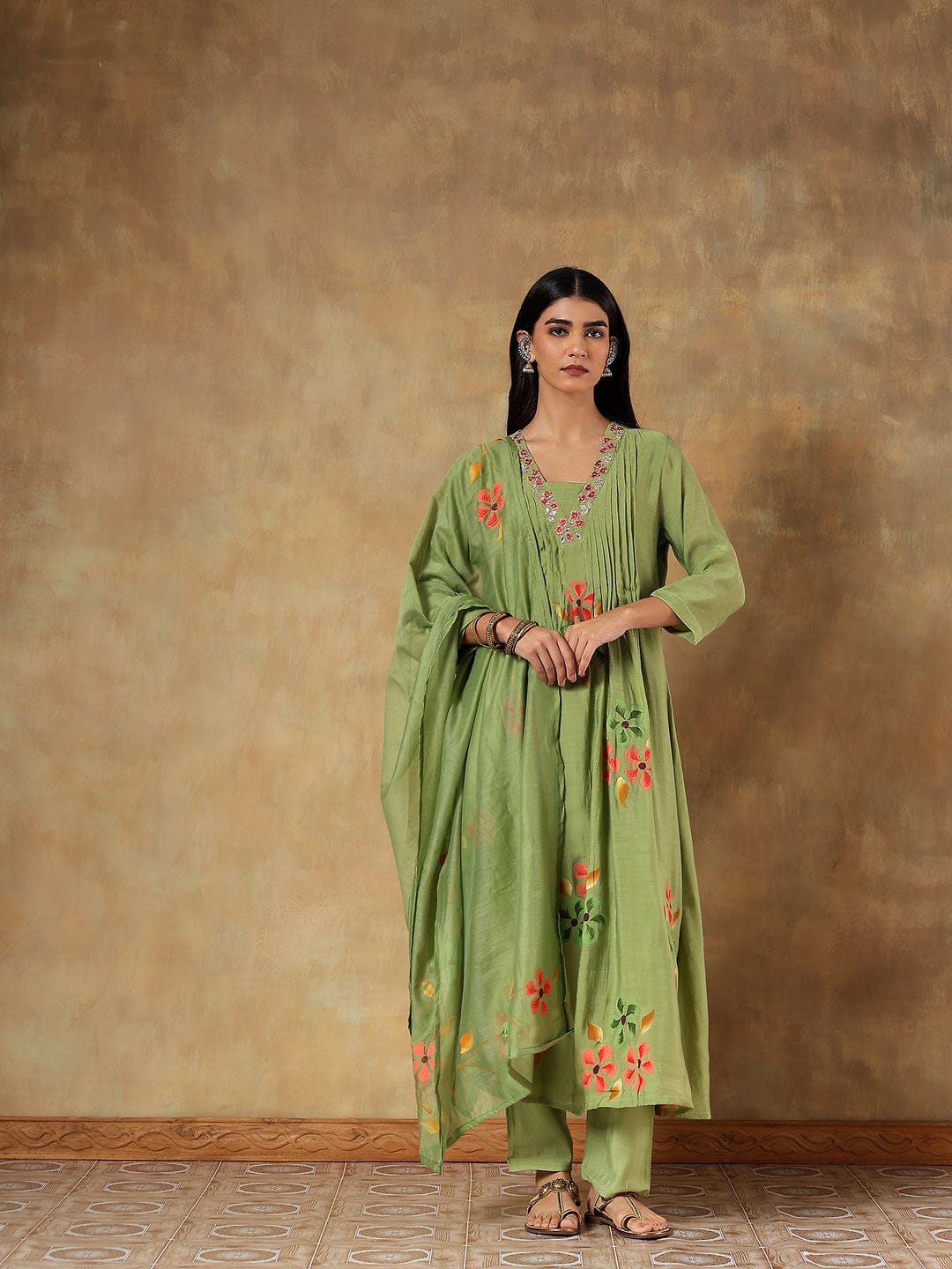 Vanya Mul Chanderi Hand-Embroidered 3-Piece Set