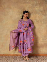 Tavisha Purple Mul Chanderi Hand-Embroidered 3-Piece Set