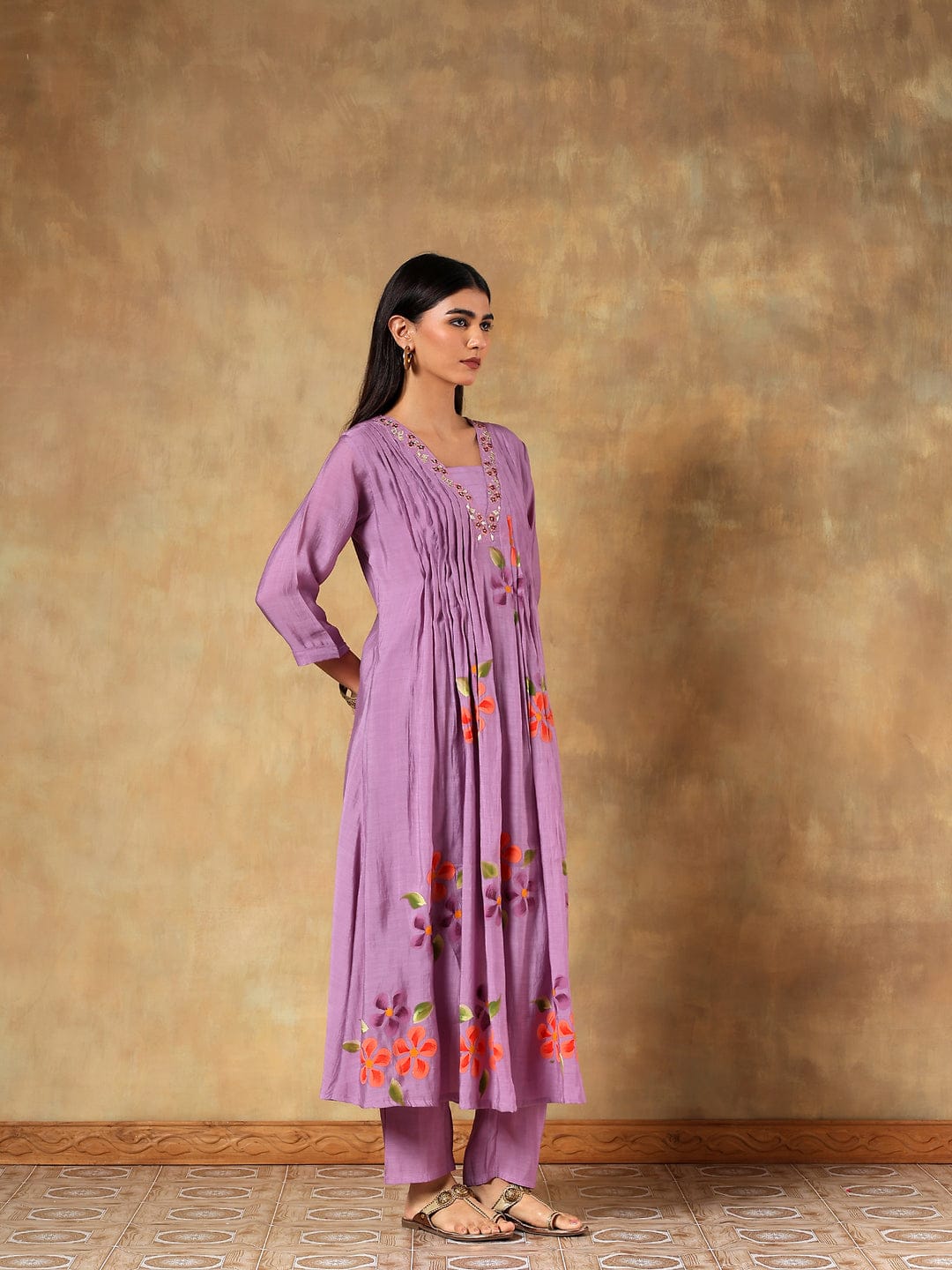 Tavisha Purple Mul Chanderi Hand-Embroidered 3-Piece Set
