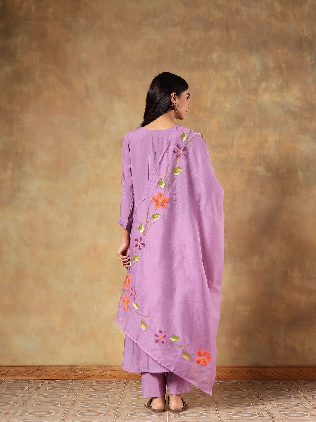 Tavisha Purple Mul Chanderi Hand-Embroidered 3-Piece Set