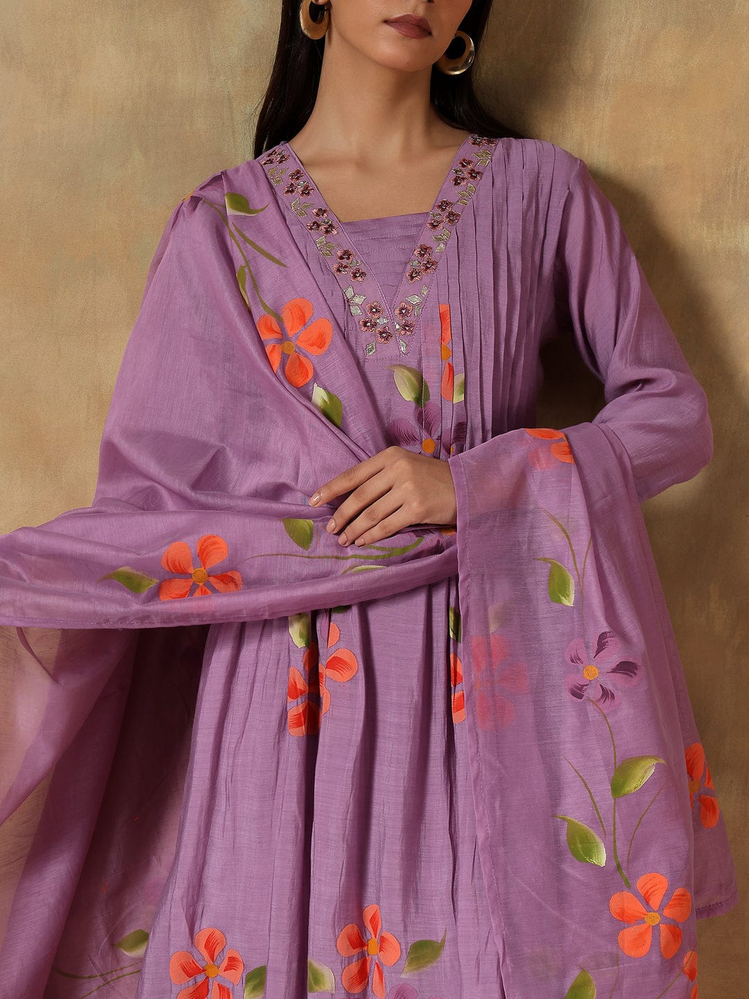 Tavisha Purple Mul Chanderi Hand-Embroidered 3-Piece Set