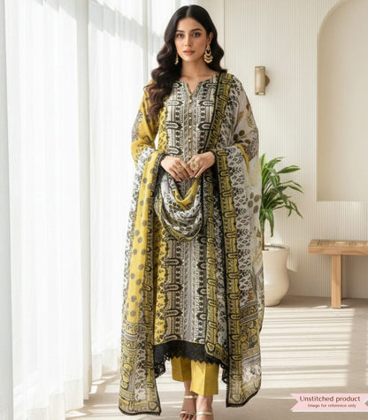 Black yellow Semi stitched pakistani unstitched suit