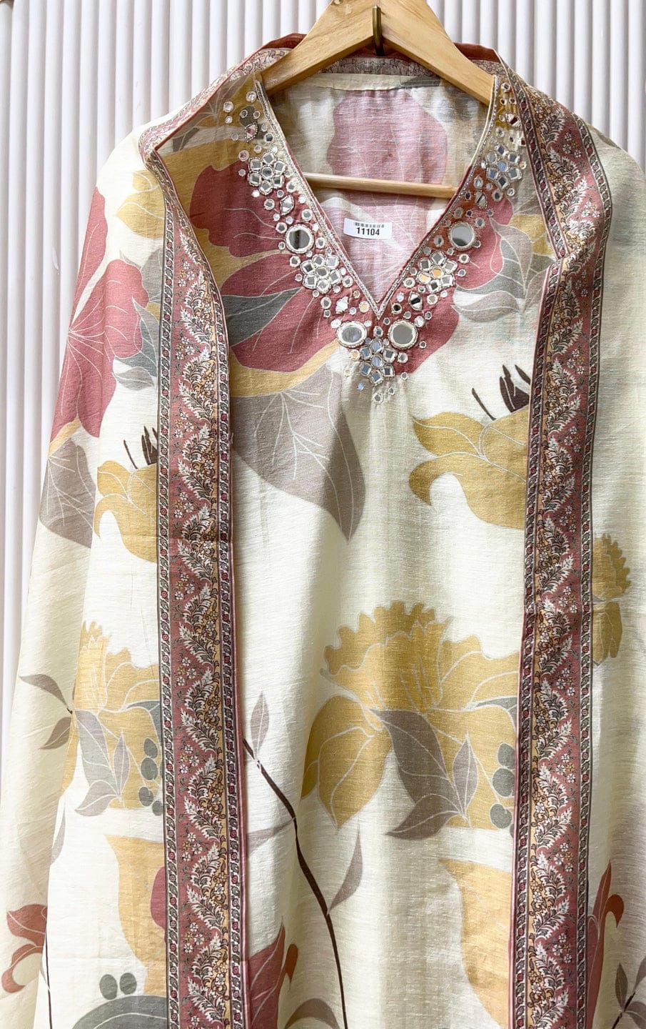 White Mul chanderi printed unstitched hand embroidered