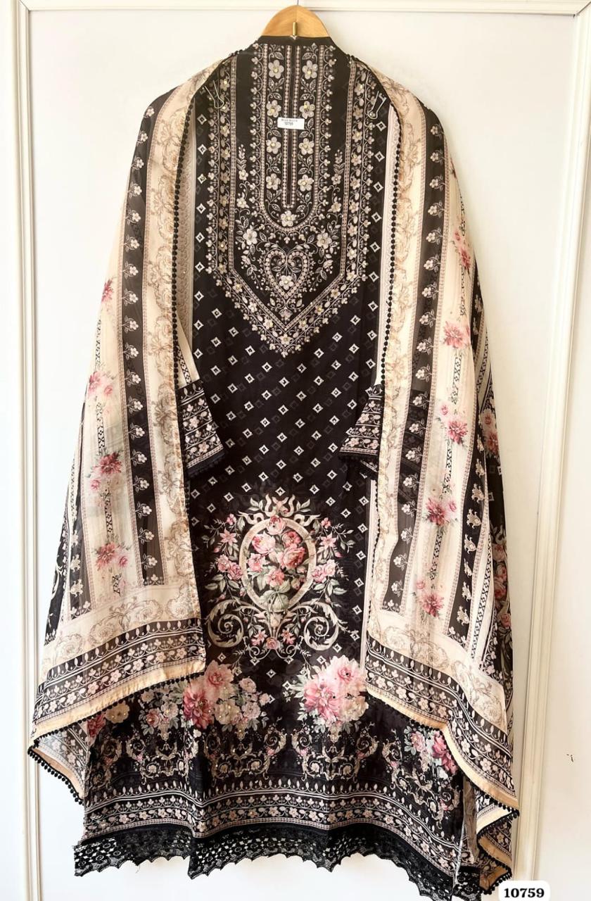 Black White Mirror Work Unstitched Suit Set