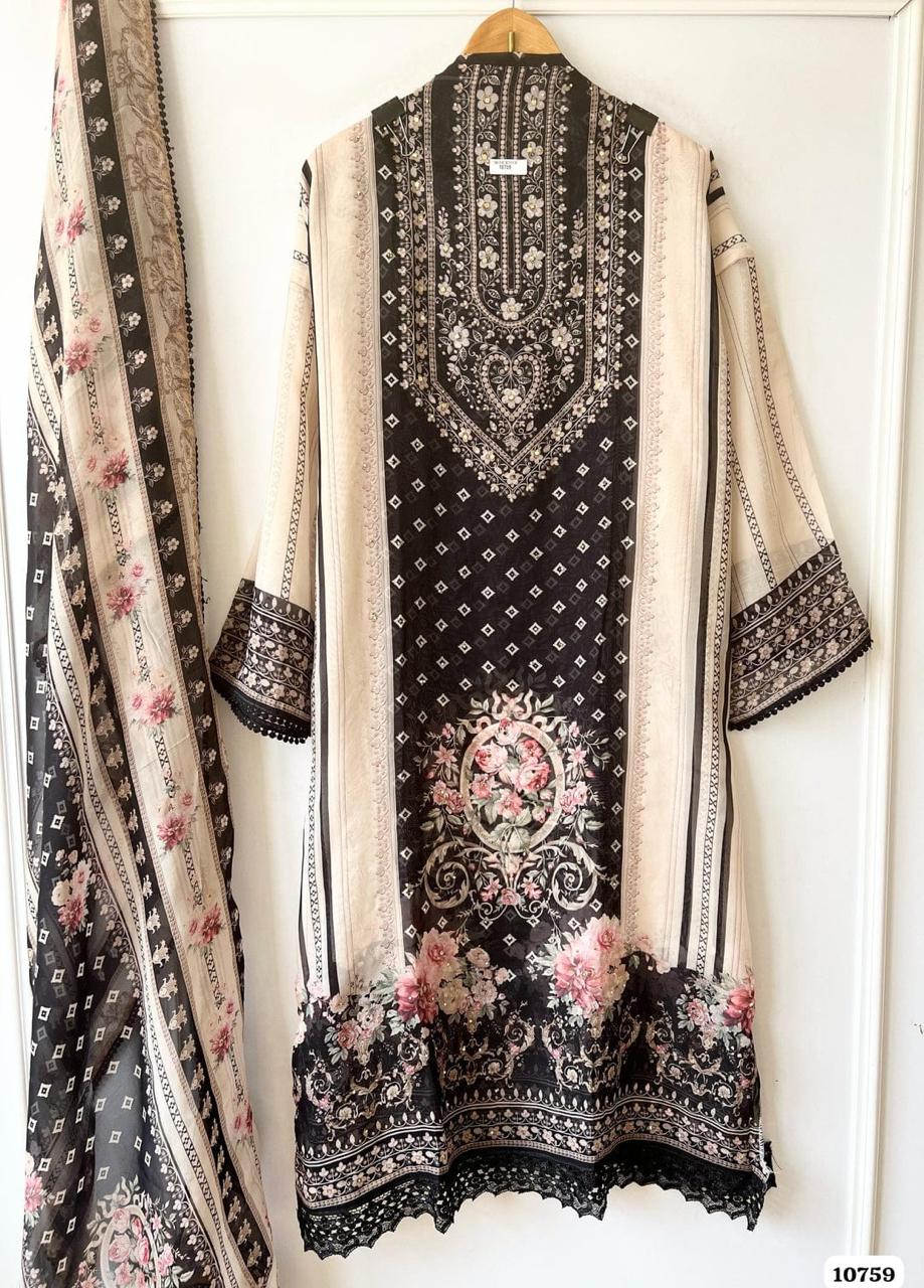 Black White Mirror Work Unstitched Suit Set
