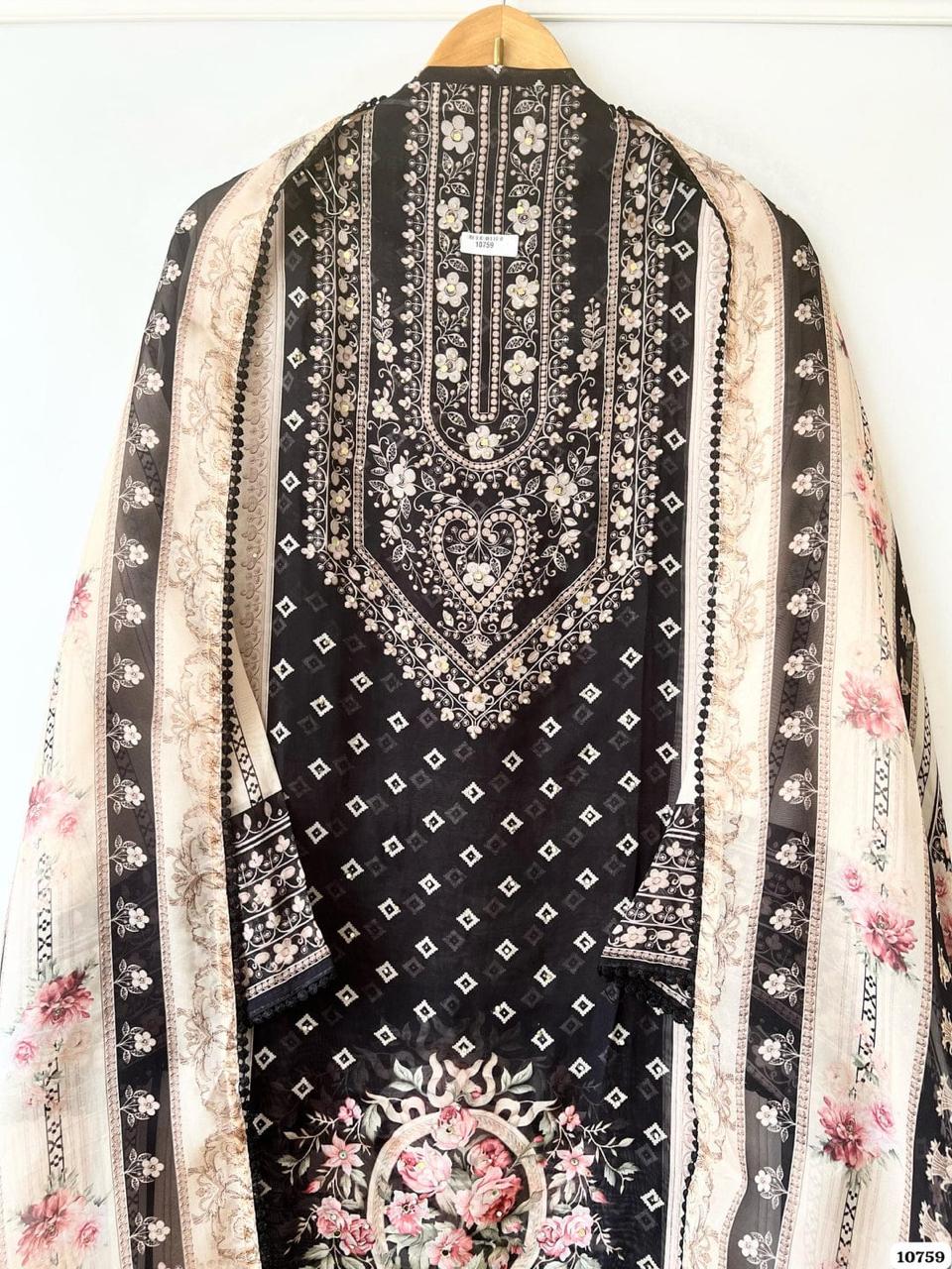 Black White Mirror Work Unstitched Suit Set