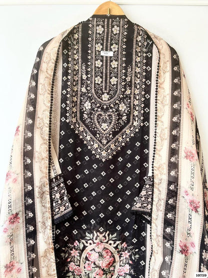Black White Mirror Work Unstitched Suit Set