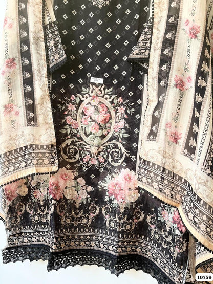 Black White Mirror Work Unstitched Suit Set