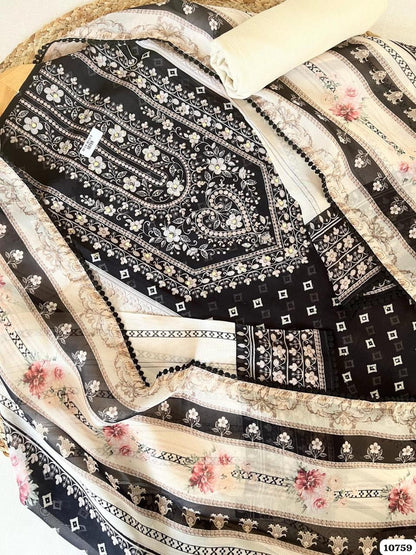 Black White Mirror Work Unstitched Suit Set