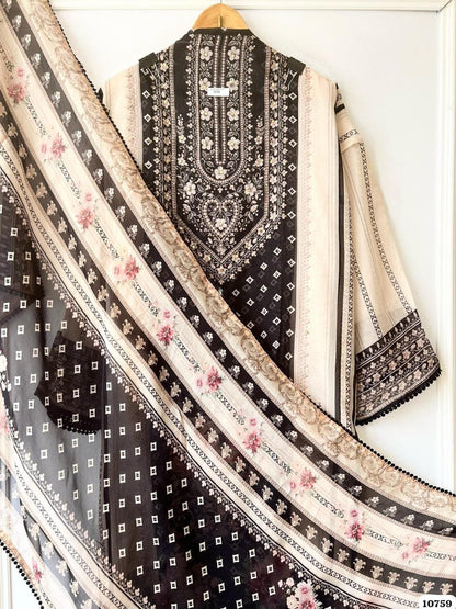 Black White Mirror Work Unstitched Suit Set