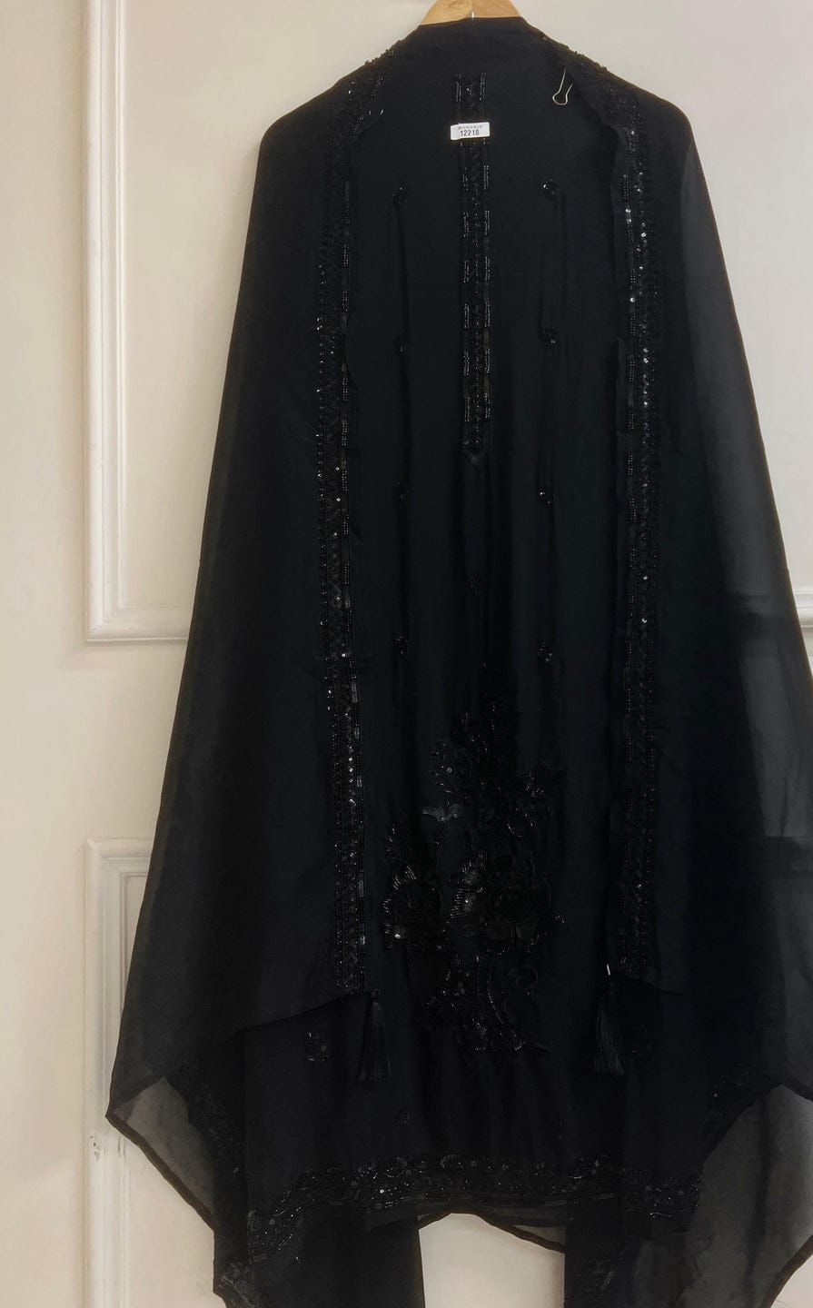 Black Organza Hand-Embroidered Unstitched 3-Piece Suit