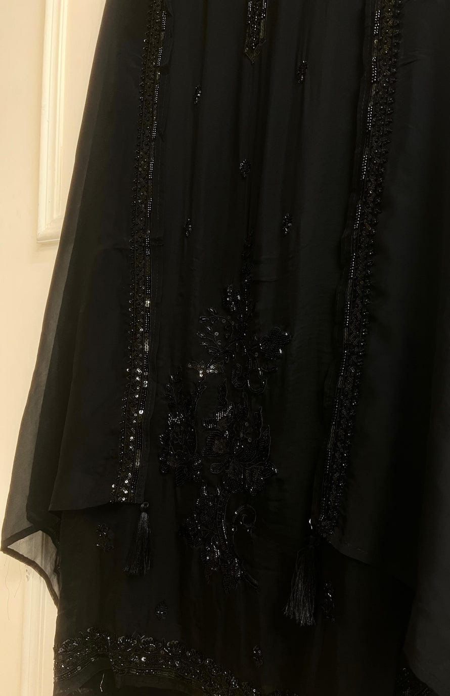 Black Organza Hand-Embroidered Unstitched 3-Piece Suit
