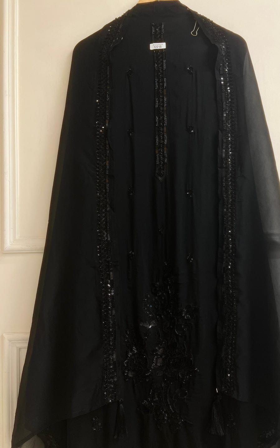 Black Organza Hand-Embroidered Unstitched 3-Piece Suit