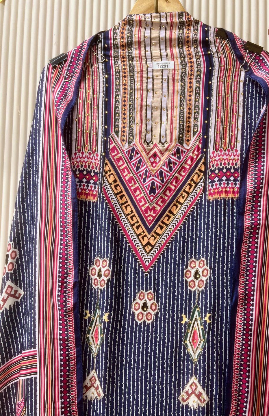 Navy Printed Muslin Unstitched 3-Piece Suit