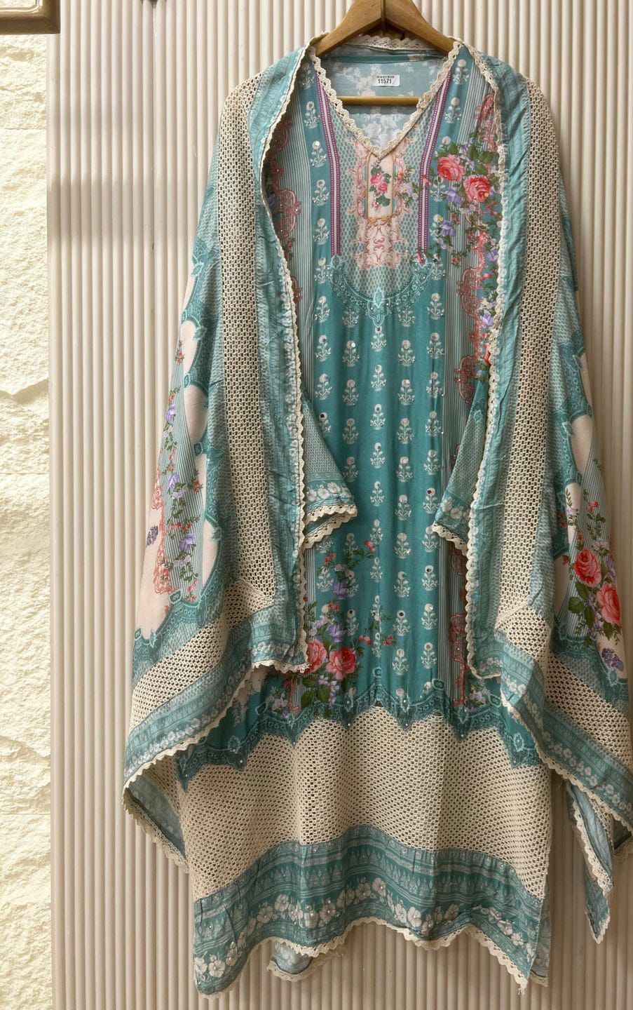 Green Muslin printed semi -stitched
