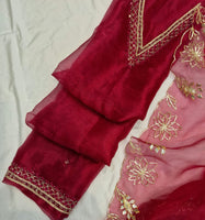 Red Pink Blue Organza Unstitched Suit Set