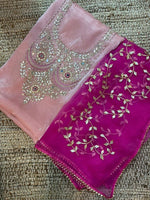 Pink Organza handwork unstitsched suit set