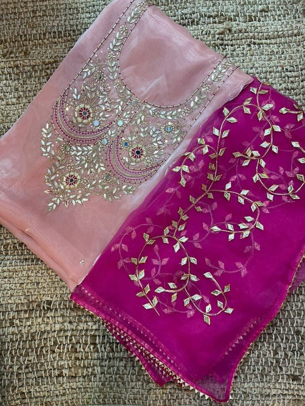 Pink Organza handwork unstitsched suit set