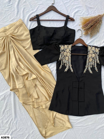 Black and Gold Indo-western dress with cowl skirt