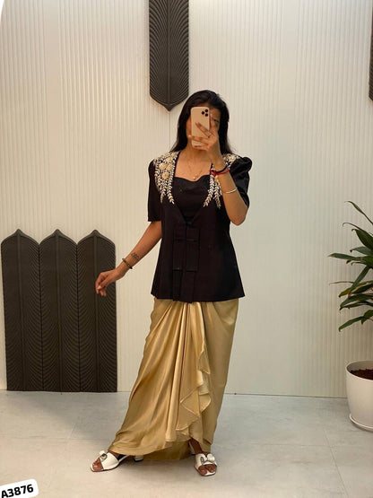 Black and Gold Indo-western dress with cowl skirt
