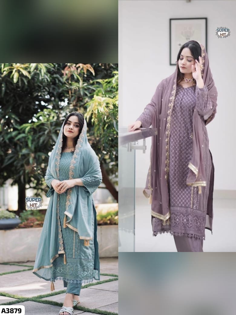 Blue Beige Georgette Suit Set