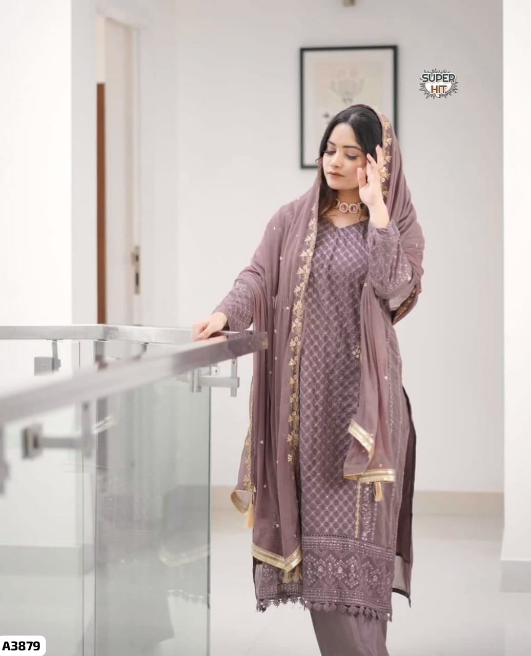 Blue Beige Georgette Suit Set